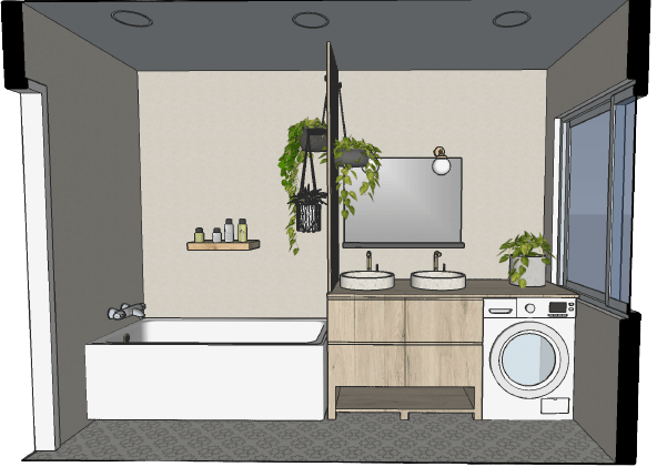 salle de bain nature - coupe baignoire, meuble vasque et machine à laver