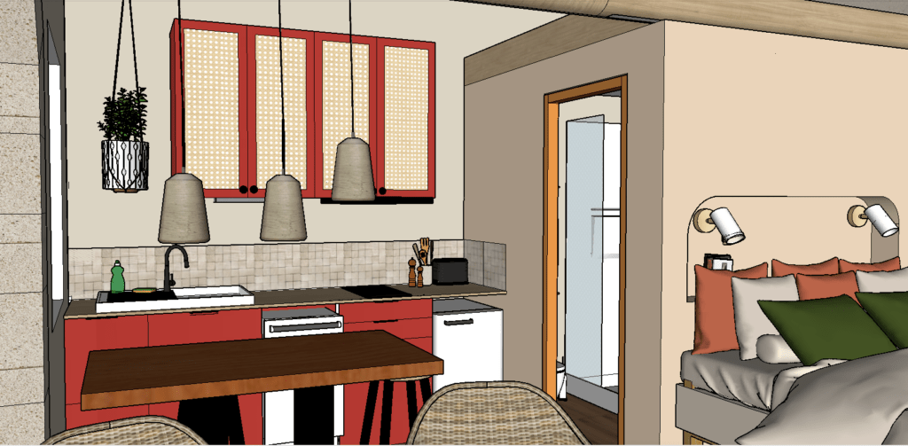 vue 3D cuisine + chambre